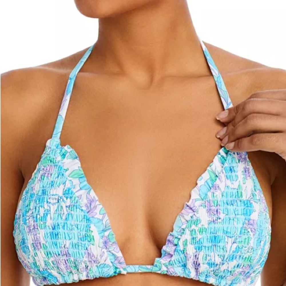 Aqua Smocked Triangle Bikini Top - Picture 4 of 9
